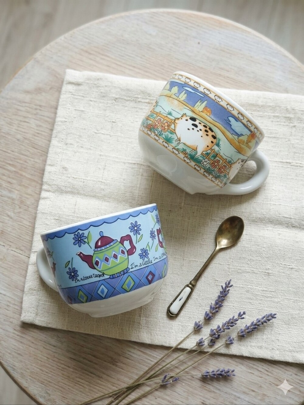 Colorful Teapot & Farm Animal Ceramic Mugs -Cottagecore/Farmhouse Kitchen